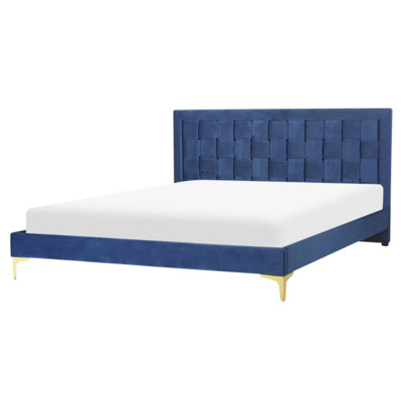 Image of Beliani Bed Velvet Limoux 160 X 200 Cm (Eu King Size) Navy Blue