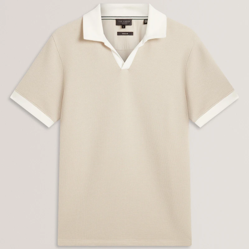 Image of Ted Baker Ted SS TxtOpnNk Polo Sn62 Ecru male S (2)