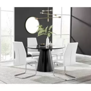 Image of Furniture Box Palma Black Semi Gloss Round Dining Table and 4 White Lorenzo Chairs