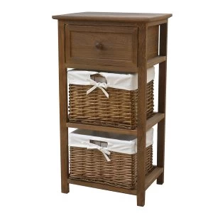 Image of Charles Bentley Home Wooden Storage Tower with 2 Wicker Baskets - Natural