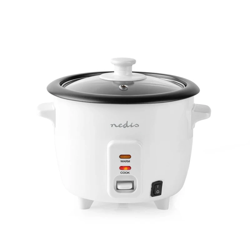 Image of Nedis 0.6L Rice Cooker & Steamer with Keep-Warm Function, 300W, for 1-2 People, Quick Preparation Without Burning, Non-Stick Coating incl. Steamer Ins