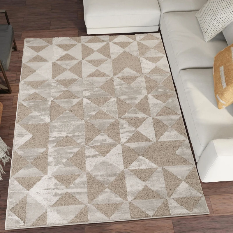 Image of Hamilton Modern Metallic Sheen Area Rug - Mosaic Geometric Triangle Design Mocha 200Cm X 290Cm