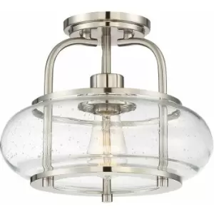 Image of Loops - Semi Flush 1 Light Clear Seeded Glass Shade Brushed Nickel LED E27 60W