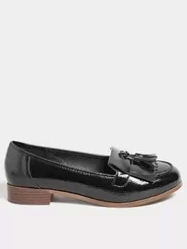 Image of Yours Yours Extra Wide Fit Patent Tassel Loafer Black, Size 4, Women