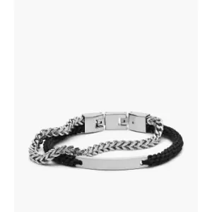 Image of Fossil Mens Double-Strand Nylon And Silver-Tone Steel Bracelet - Silver