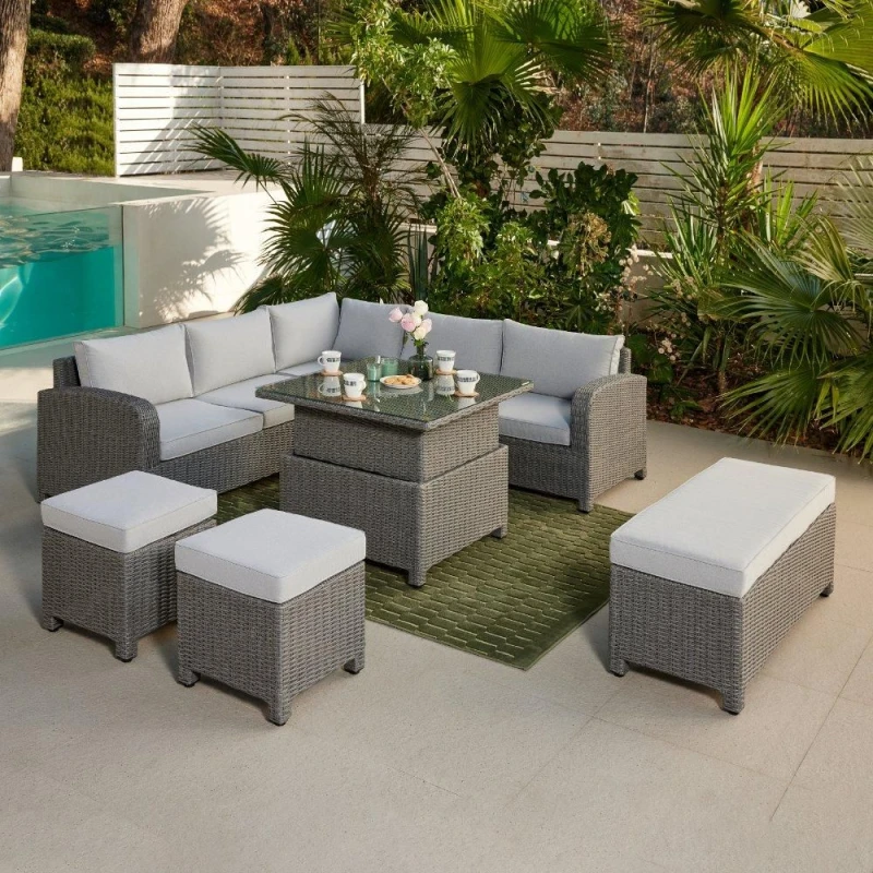 Image of Home Detail Hadley L Shape 5 Seater Garden Sofa Set with Rising Table Grey