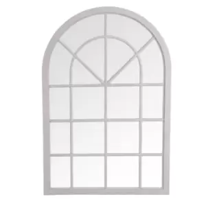 Image of Wooden Frame Arched Accent Mirror In Distressed Grey 135 X 90Cm