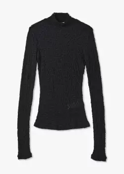 Image of Frame Womens Mesh Lace Roll Neck Top In Noir