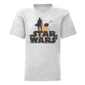 Image of Star Wars: The Mandalorian Mens Mando And The Child Silhouette T-Shirt (L) (Heather Grey)