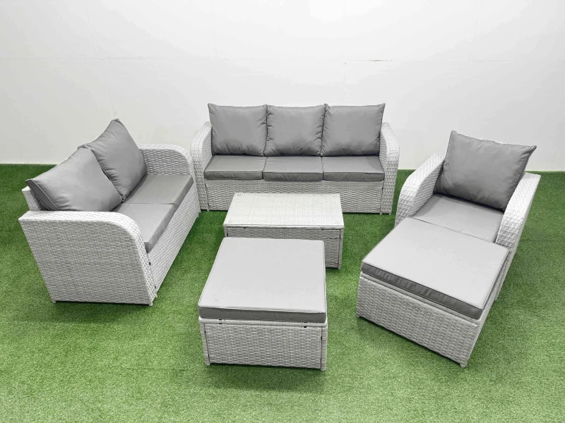 Image of FIMOUS Fimous Patio PE Wicker 8 Seater Outdoor Rattan Furniture Sofa Sets with Rectangular Coffee Table Reclining Chair Loveseat Sofa 3 Seater Sofa 2