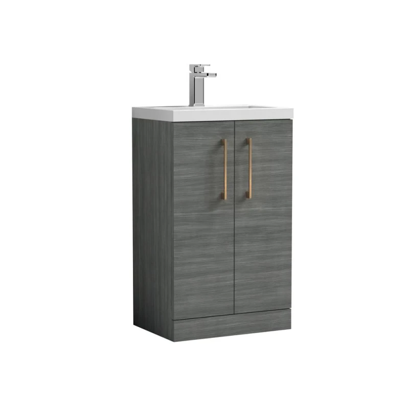 Image of Balterley Bathroom Vanity Basin Unit, Brushed Bronze Handles, 500mm, Wood Grey Grey Unisex