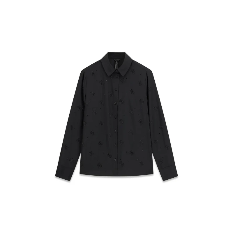 Image of Guess Woman's shirt Guess Flore Logo Hotfix Noir Female M