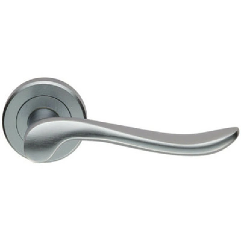 Image of Loops PAIR Scroll Shaped Lever Handle on Round Rose Concealed Fix Satin Chrome Multi