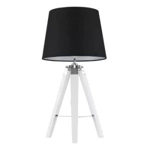 Image of Clipper White and Chrome Tripod Table Lamp with Black Aspen Shade
