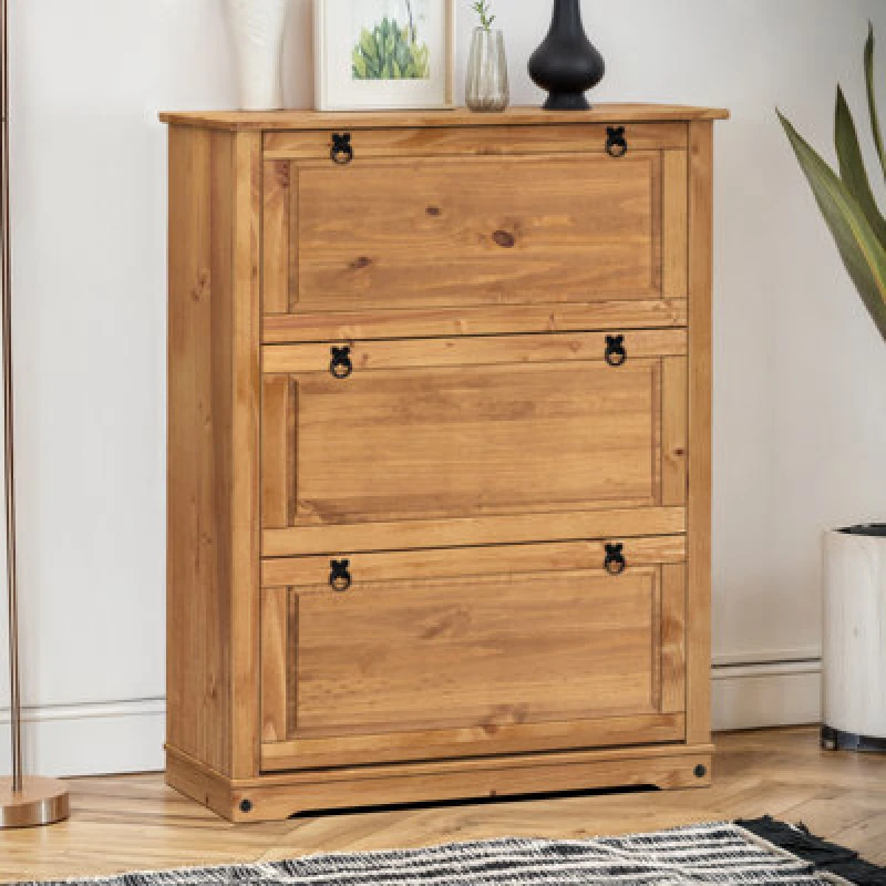 Image of Mercers Furniture Corona 3 Shelf Shoe Rack Chest Solid Wood Pine Antique Wax Wooden