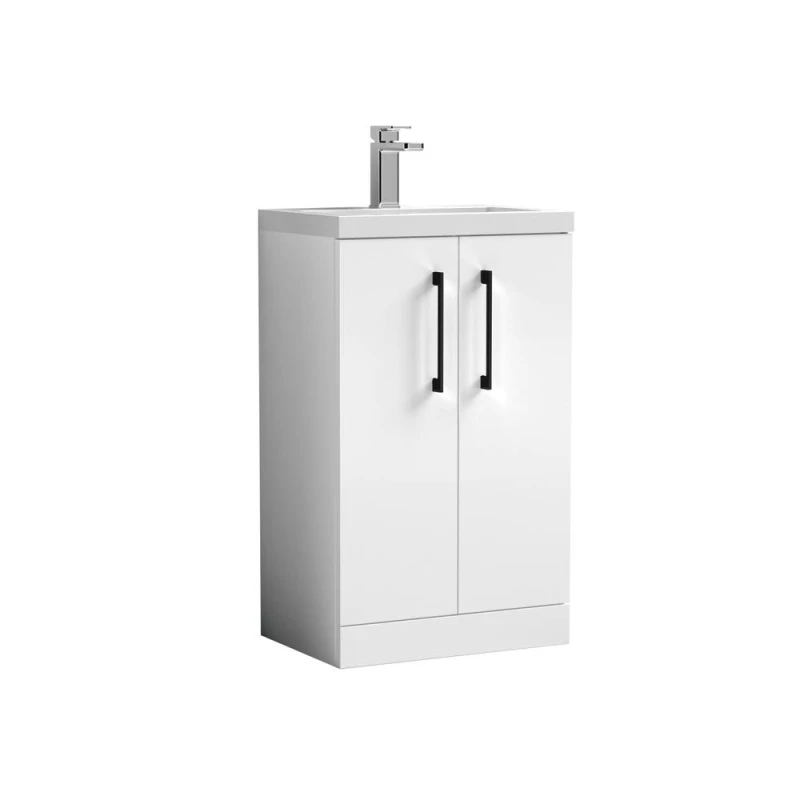 Image of Balterley Bathroom Vanity Basin Unit, Black Handles, 500mm, Gloss White White Unisex