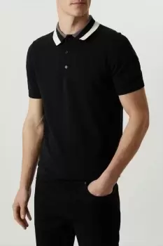 Image of Black Collar Detail Knitted Polo