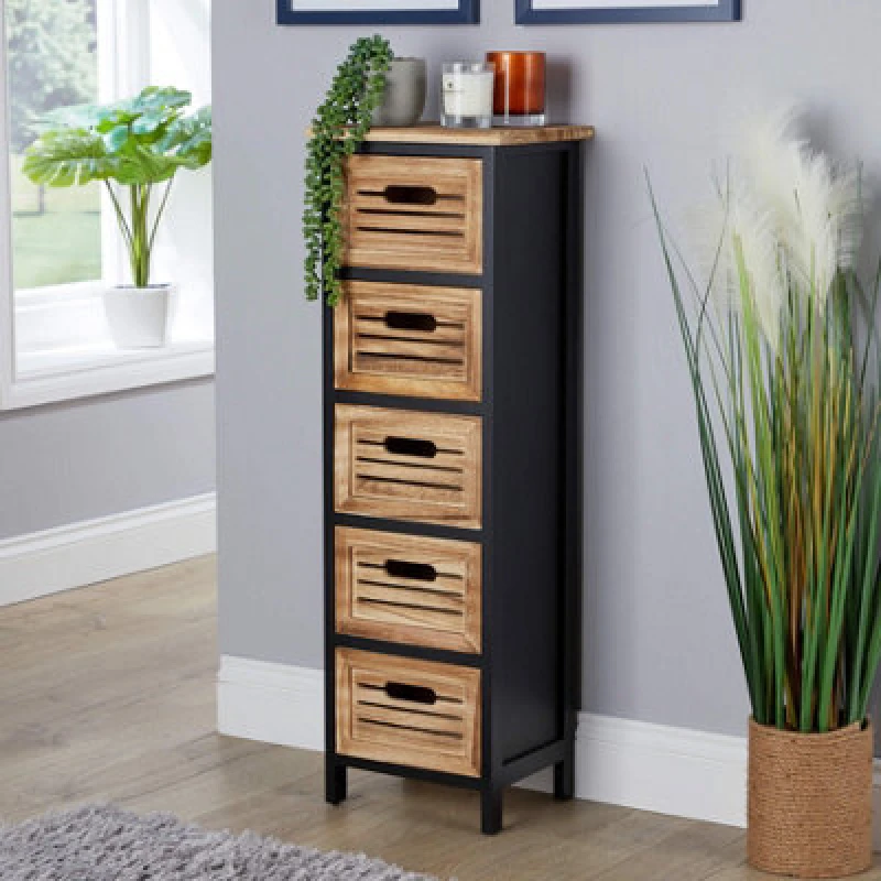 Image of Home Source Storage Chest With 5 Drawers Jet Black