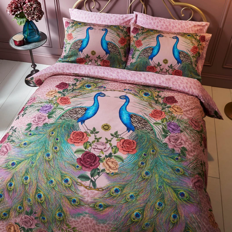 Image of Matthew Williamson Xanadu Peacock Duvet Cover Bedding Set Pink