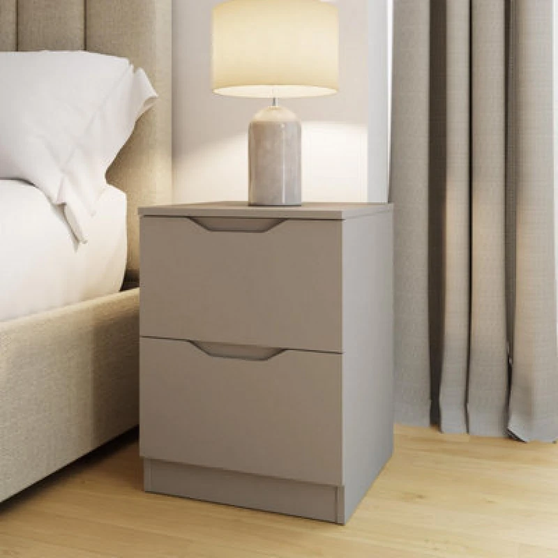 Image of FWStyle FWStyle Putty Bedside Table Modern Nightstand 2 Drawer in Beige Beige One Size Unisex 5056413129529