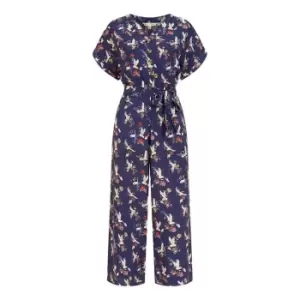 Image of Yumi Navy Crane Print Culotte Jumpsuit - Blue