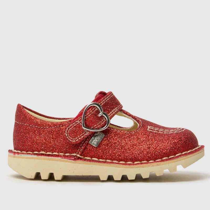 Image of Kickers Red Kick T-Bar Glitter Girls Toddler Shoes Red UK 12 (EU 30)