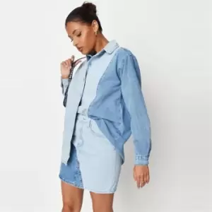Image of Missguided Colourblock Denim Skirt Coord - Blue