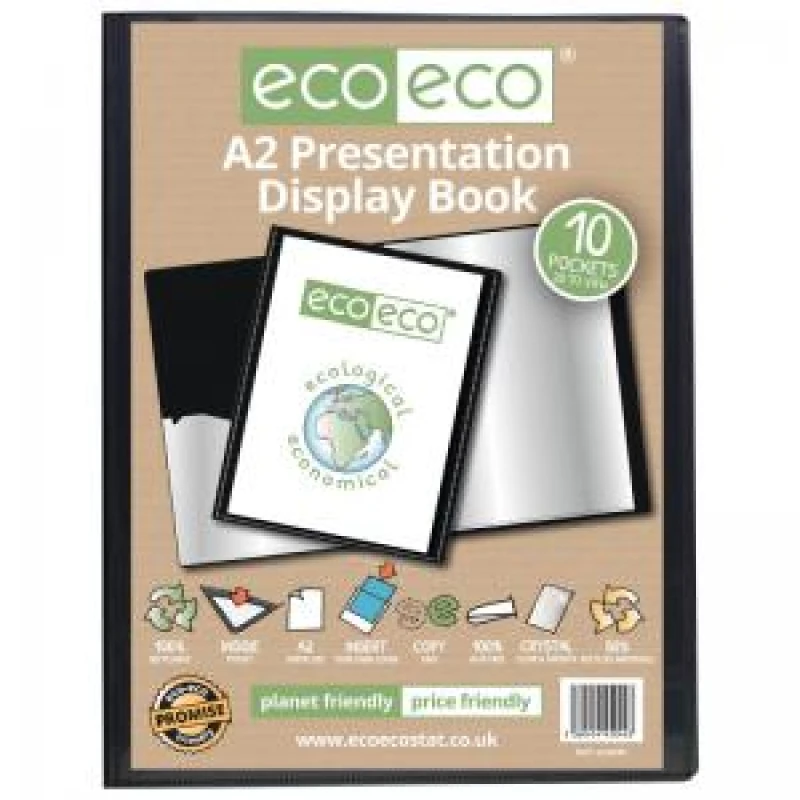Image of Eco Eco 50% Recycled Presentation Display Book 10 Pockets A2 Black eco044-S