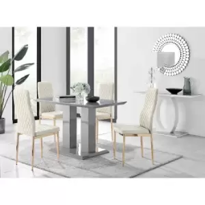 Image of Furniture Box Imperia 4 Grey Dining Table and 4 Cream Velvet Milan Gold Leg Chairs