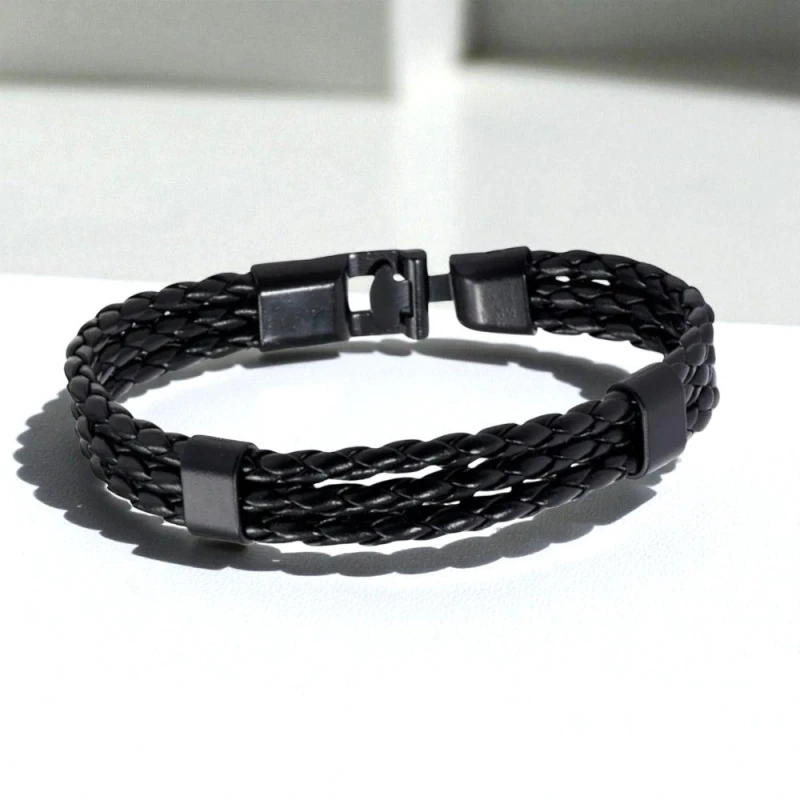 Image of Aye Do Gifts Mens Leather Clasp Bracelet 5996-NP-MCLASPB Black male One Size