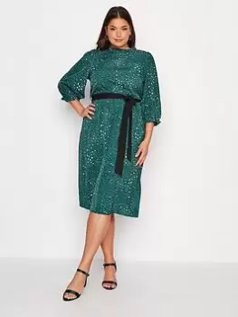 Image of Yours Animal Ruffle Neck Dress, Green, Size 14, Women