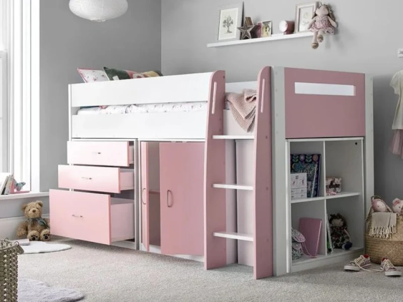 Image of BEDMASTER Lacy Pink Storage Mid Sleeper Bed LAPMSB