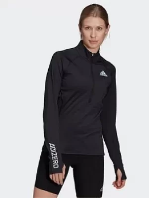 Image of adidas Adizero 1/2 Zip Long-sleeve Top, Black, Size S, Women