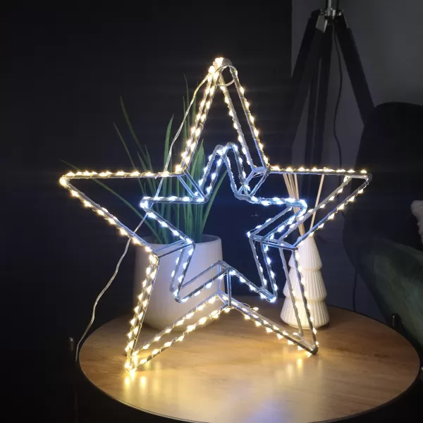 Image of 38cm LED Dewdrop Double Star Indoor Outdoor Christmas Decoration in White and Warm White