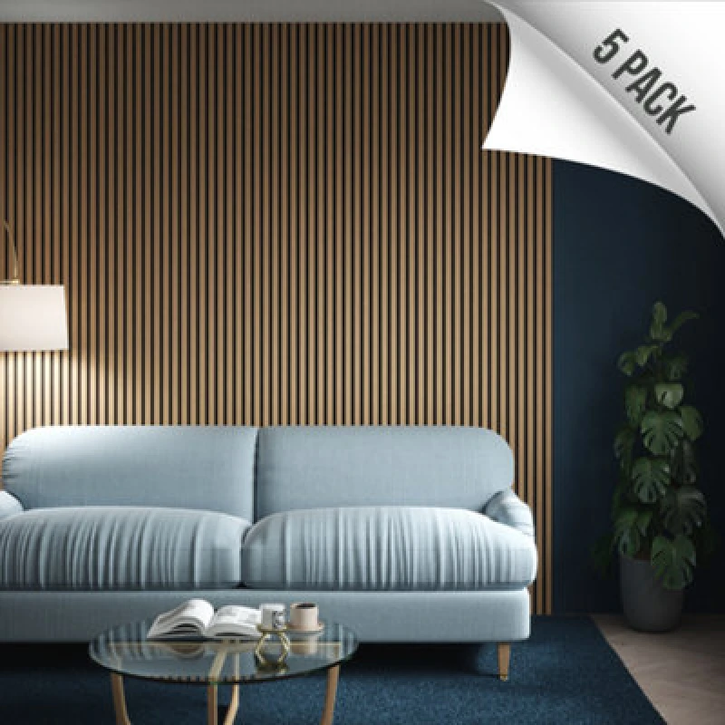 Image of Kraus Easy Living - Medium Oak - Acoustic Slat Wall Panel X5 Pack - (L) 240Cm X (W) 60Cm - 5 Panel Value Pack