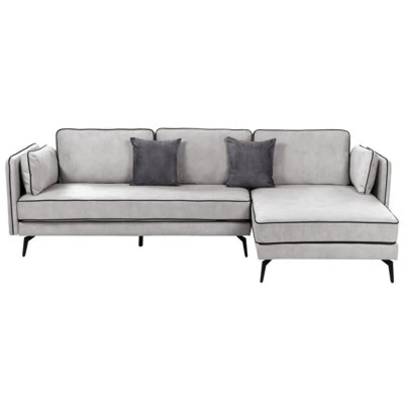 Image of Beliani Corner Sofa 3 Seater Altan Velvet Light Grey Left Hand