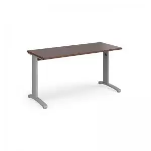 Image of TR10 straight desk 1400mm x 600mm - silver frame and walnut top