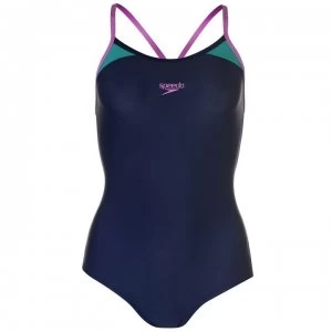 Image of Speedo Splice Thinstrap Racerback Swimsuit Ladies - Navy/Purple