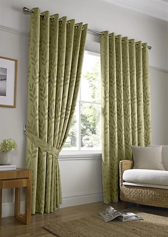 Image of Alan Symonds Tivoli Lined Ring Top Curtains - Pair Eyelet Curtains 229x274cm Green 70625915003
