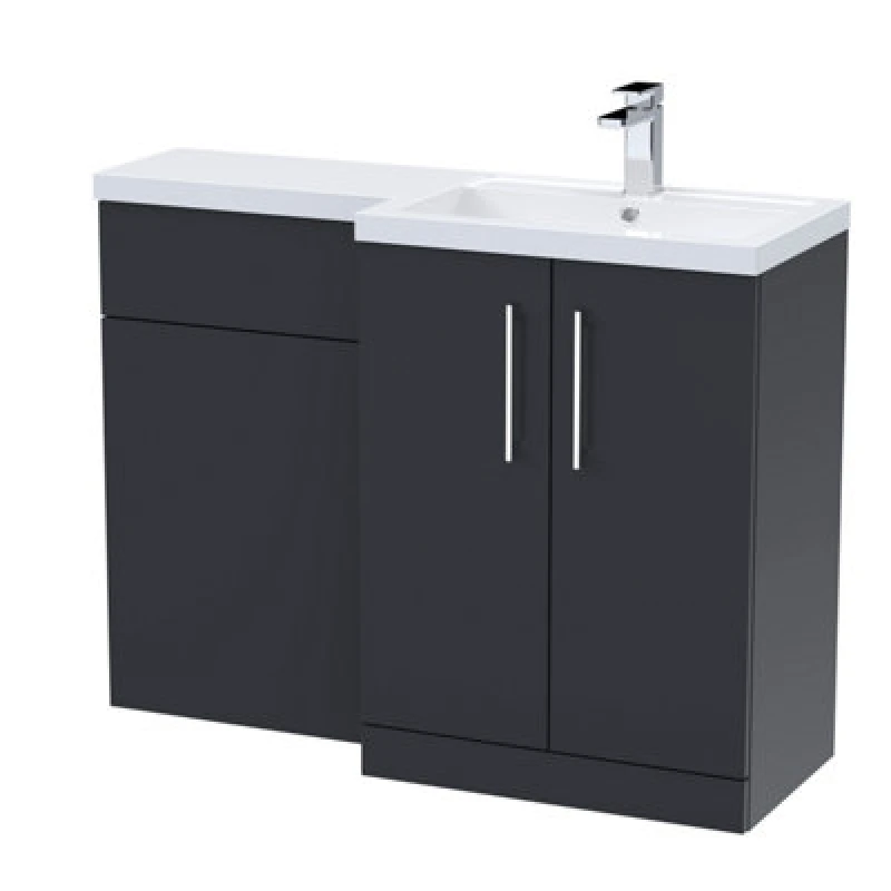 Image of Nuie 1100mm Right Hand Combination, Polymarble Basin Pre-Drilled With 1 Tap Hole, Bathroom Storage Unit In Soft Black