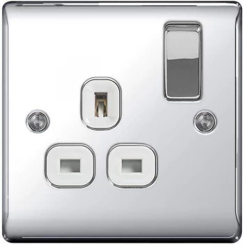 Image of BG Nexus Metal Polished Chrome Double 1 Gang Plug Socket White Insert 13A - NPC21W