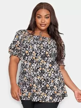 Image of Yours Sb Gypsy Top Black/orange Ditsy Floral, Black, Size 30-32, Women