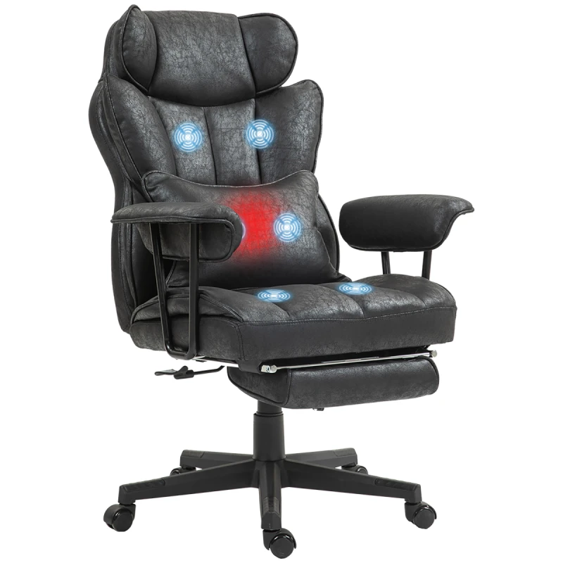Image of HOMCOM HOMCOM Massage Office Chair, Heated Reclining Desk Chair, Black