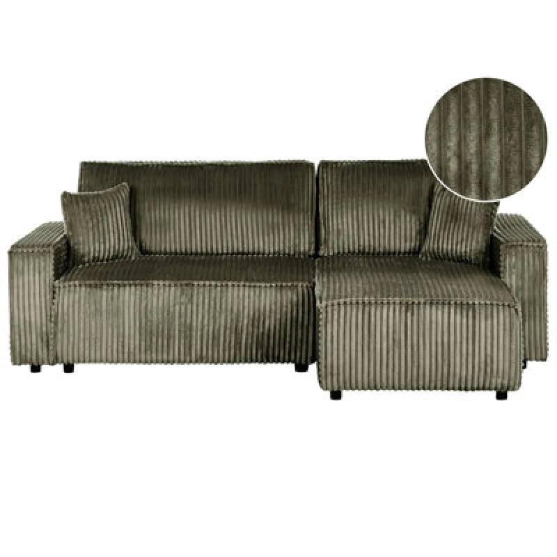 Image of Beliani Corner Sofa Bed 3 Seater Abacka Corduroy Green With Storage Left Hand