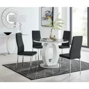 Image of Giovani Grey White High Gloss And Glass 100cm Round Dining Table And 4 Black Milan Chairs Set - Black
