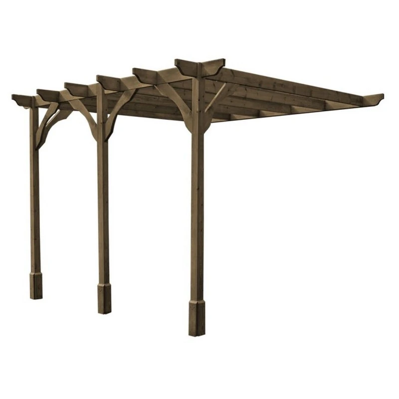 Image of Rutland County Garden Furniture Wall Mounted Premium Pergola 3 Posts - Wood - L480 X W660 X H270 Cm - Rustic Brown