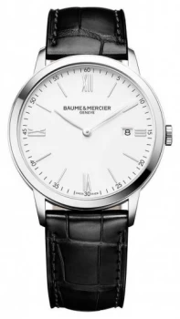 Image of Baume & Mercier Mens Classima Black Leather Strap Watch