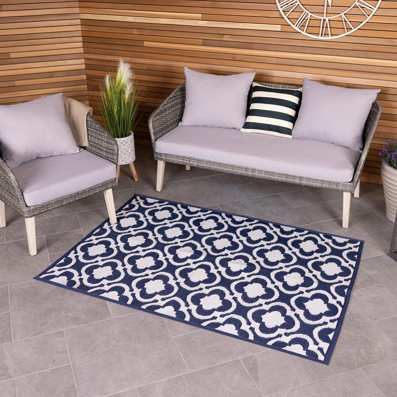 Image of Moroccan Weatherproof Rug, Navy Blue