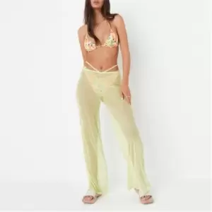 Image of Missguided Ruched Sheer Mesh Beach Cover Up Flared Trousers - Green
