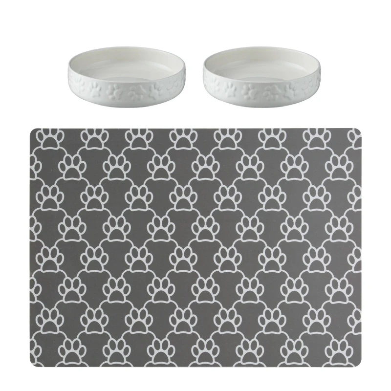 Image of Mason Cash Colour Mix Cat Bowls and Mat Dog Bowls 13cm Cream 71074669000